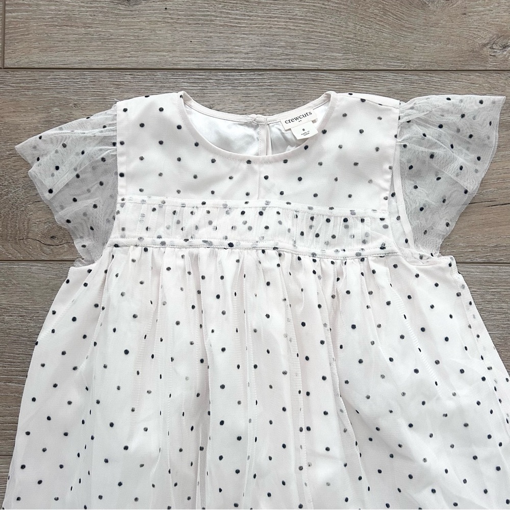 Crewcuts J. Crew Girls Tulle Party Holiday Dress Sz 8 Off White Black Polka Dots - Picture 3 of 10
